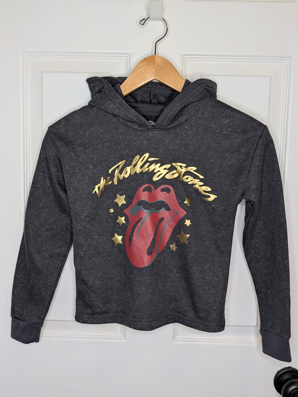 The Rolling Stones Kids Gray Hoodie Gold Red Tongue Graphic Size M 7/8